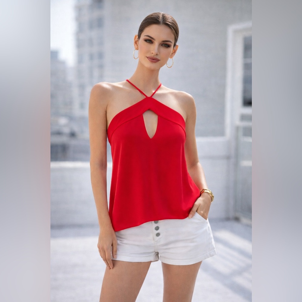 NWT BCBGMaxAzria “Veronicka” Salmon Keyhole Halter Blouse